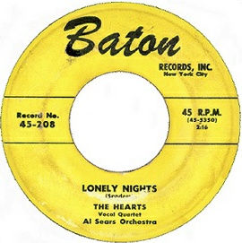 Baton 45RPM Label-Lonely Nights-The Hearts-1955