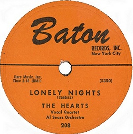 Baton 78RPM Label-Lonely Nights-The Hearts-1955