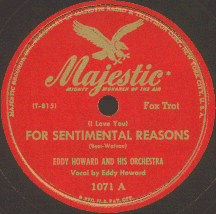 Majestic Label For Eddy Howard's 'Sentimental Reasons'